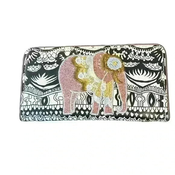 SAKROOTS Slim Elephant One World Bifold Wallet Billfold Black White Copper​ - Picture 3 of 3